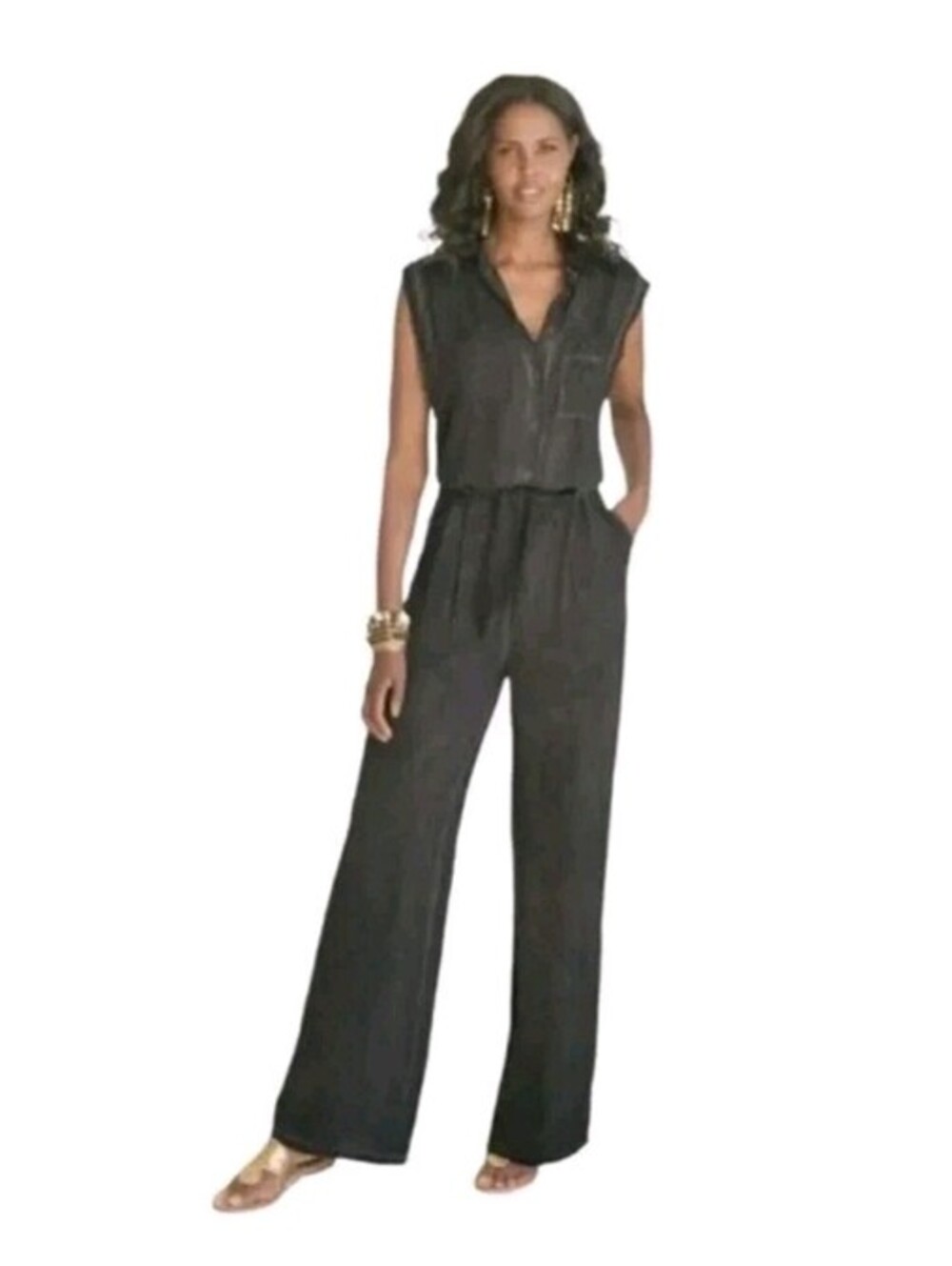 Soft Surroundings Grey Washed Jumpsuit Romper Sleeveless Belted CAMILLA Size PM